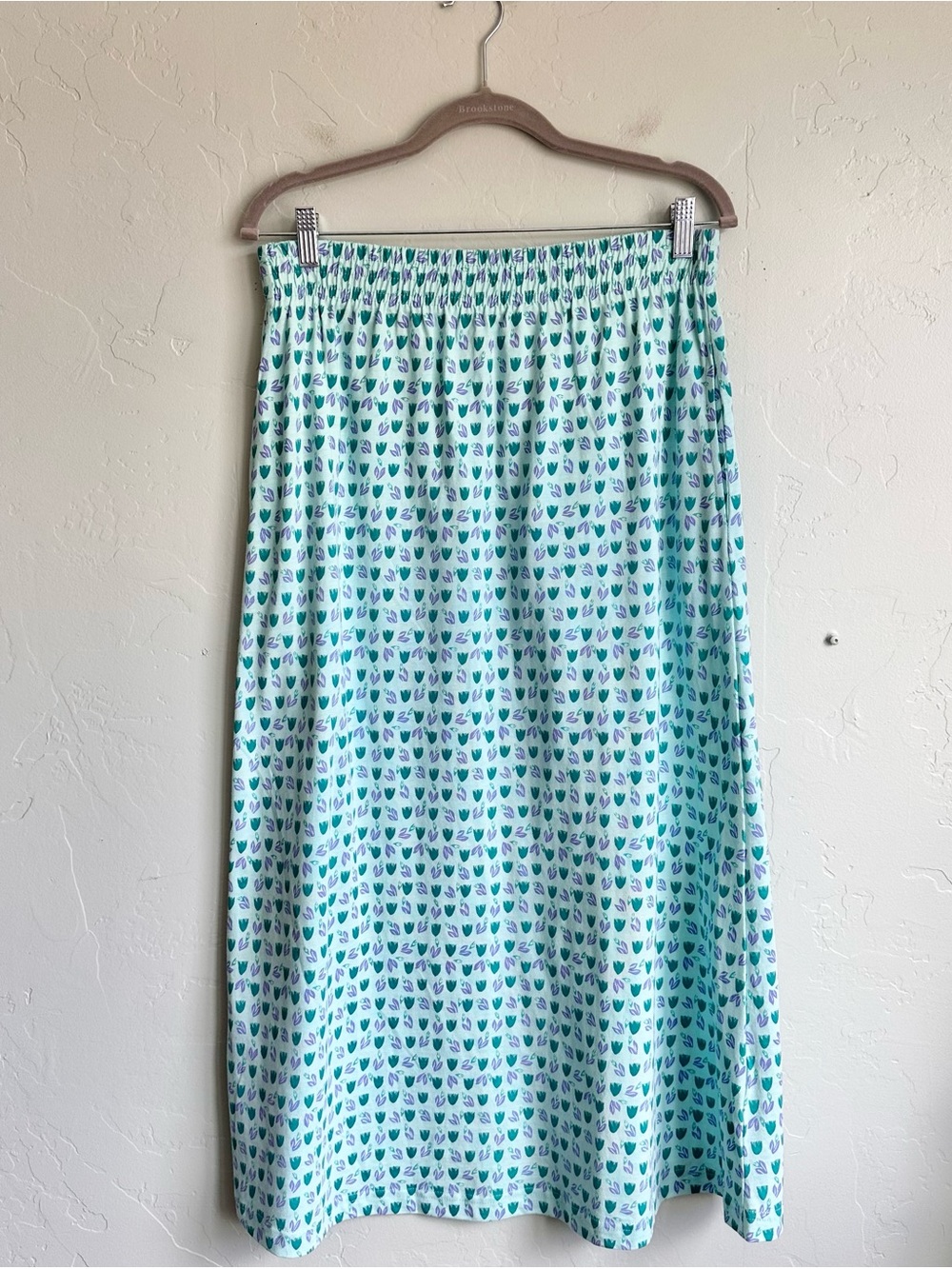 Vintage Cottagecore Midi Cotton Pocket Skirt Aqua Floral Tulip-Print Medium EUC